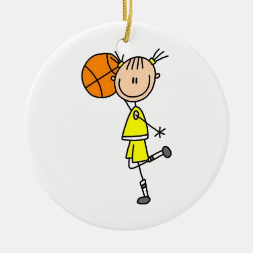 Yellow Girl Basketball Player T_shirts and Gifts Ceramic Ornament