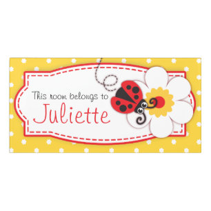 Yellow girls personalized ladybug door sign