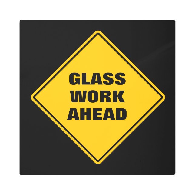 Yellow glass work ahead classic road sign (Front)