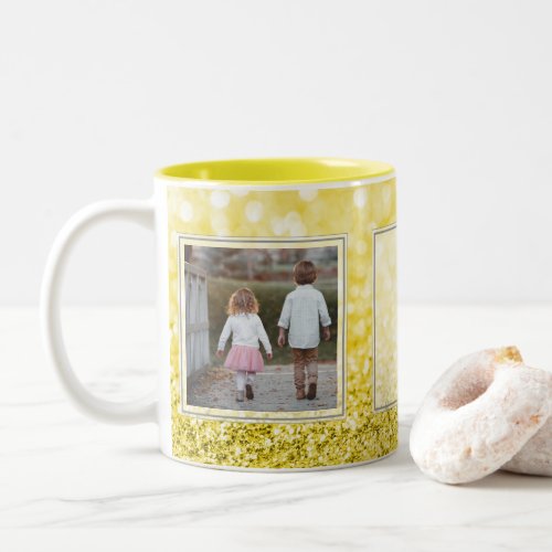 Yellow Glitter 2 Pictures wText Design Your Own Two_Tone Coffee Mug