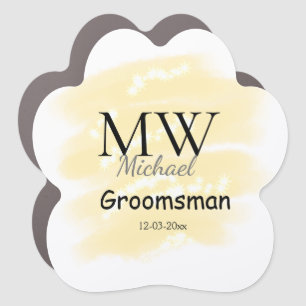 Yellow glitter add your name groomsmen gift throw car magnet