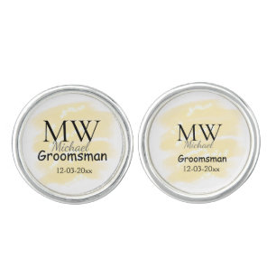 Yellow glitter add your name groomsmen gift throw cufflinks