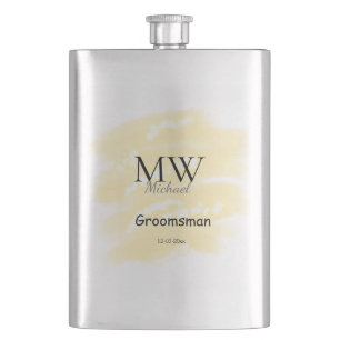 Yellow glitter add your name groomsmen gift throw flask