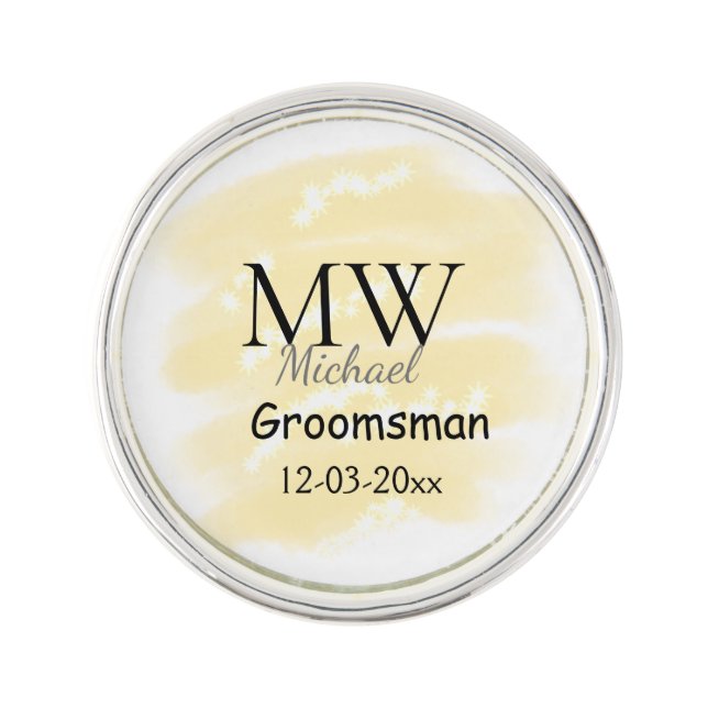 Yellow glitter add your name groomsmen gift throw  lapel pin (Front)