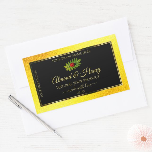 Yellow Glitter Black Product Labels Ladybug Leaf (Envelope)