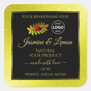 Yellow Glitter Black Product Labels Ladybug Logo