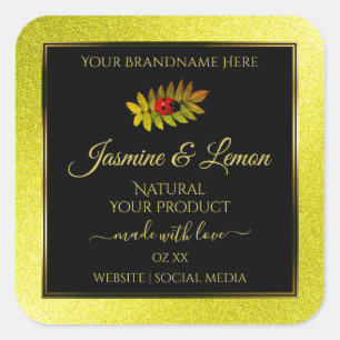 Yellow Glitter Black Product Labels with Ladybug