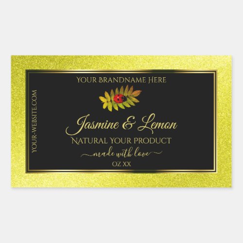 Yellow Glitter Black Product Labels with Ladybug