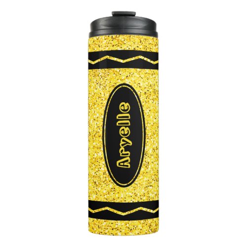 Yellow Glitter Crayon Custom Name Beverage Tumbler