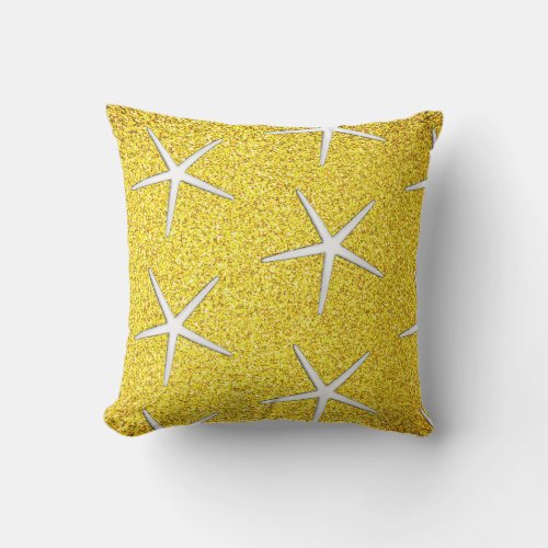 Yellow Glitter Gold Sparkle Starfish Patterns Cute Outdoor Pillow