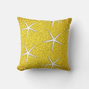 Yellow Glitter Gold Sparkle Starfish Patterns Cute Throw Pillow