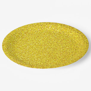 Yellow Glitter Gold Sparkle Weddings Birthdays Paper Plates
