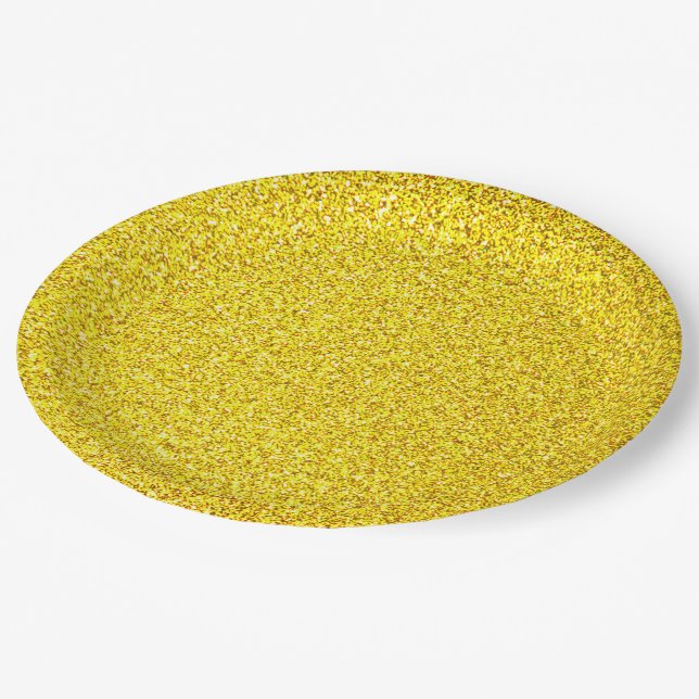 Yellow Glitter Gold Sparkle Weddings Birthdays Paper Plates (Angled)