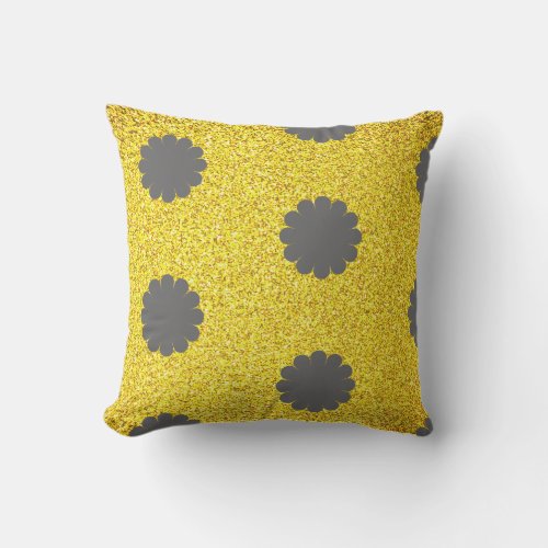 Yellow Glitter Golden Grey Gray Floral Patterns  Outdoor Pillow