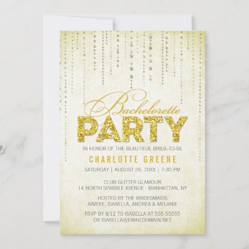 Glitter Look Bachelorette Party Invitation