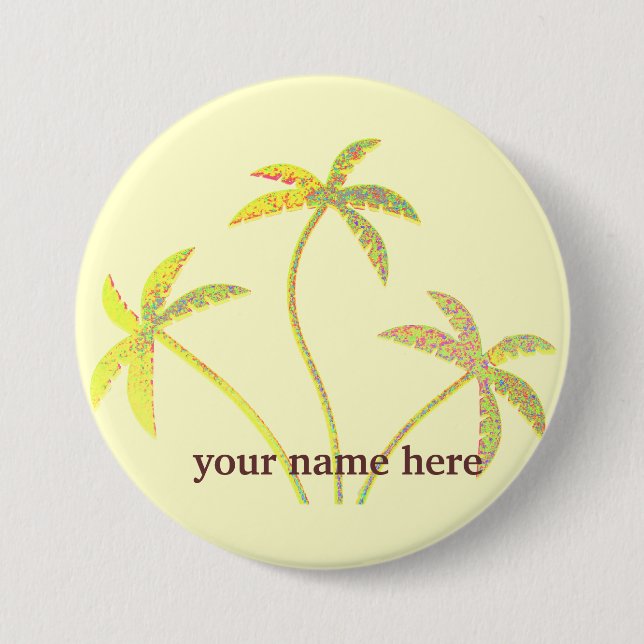Yellow Glitter Palm Tree Name badge Button (Front)
