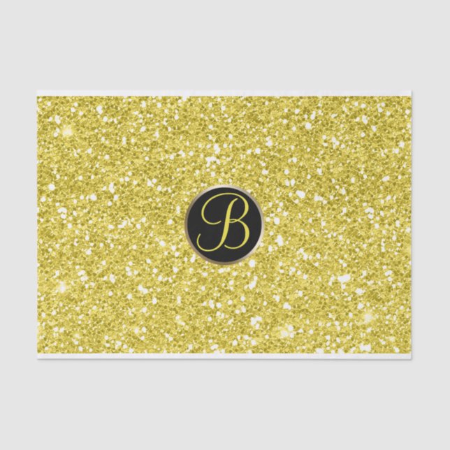 Yellow Glitter Sparkle Glam Monogram Initial Tissue Paper (Front)