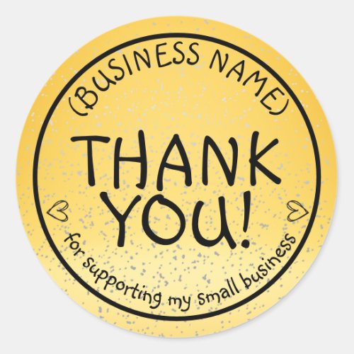 Yellow Glitter Thank You Support Small Business Classic Round Sticker