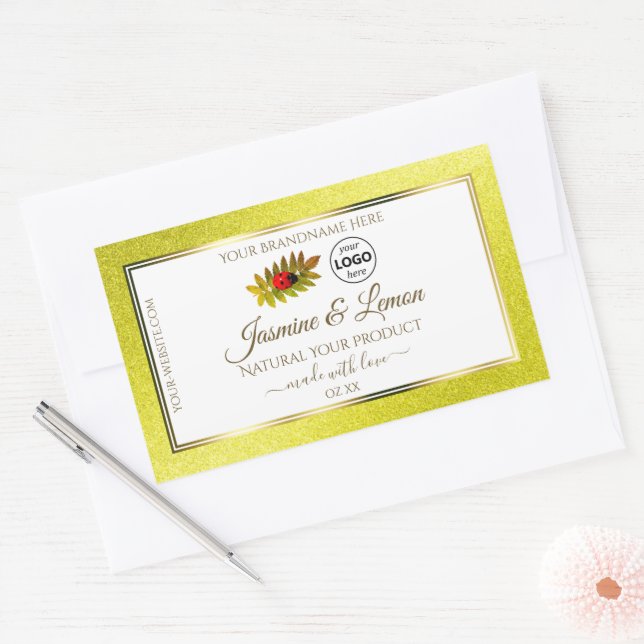 Yellow Glitter White Product Labels Ladybug Logo (Envelope)