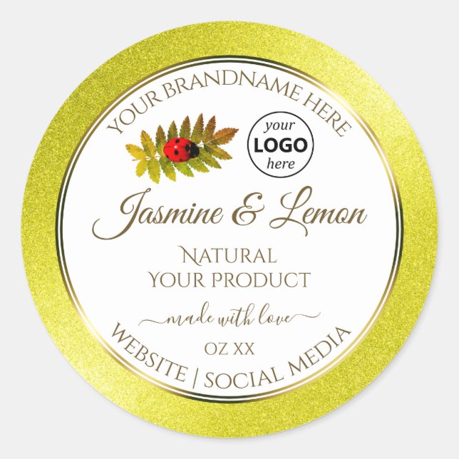 Yellow Glitter White Product Labels Ladybug Logo (Front)