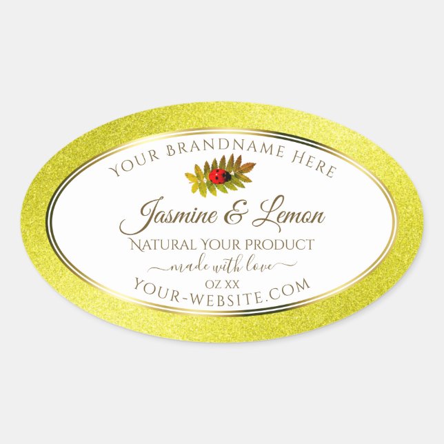 Yellow Glitter White Product Labels with Ladybug (Front)