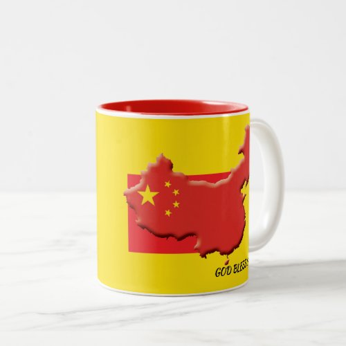 Yellow God Bless CHINESE FLAG Two_Tone Coffee Mug