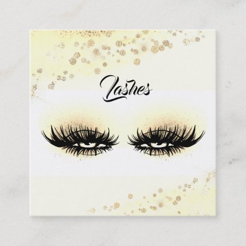  Yellow Gold Abstract Pastel Glitter Lashes Square Business Card