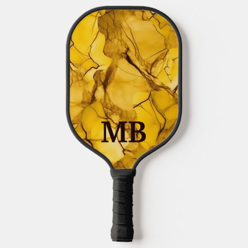 Yellow Gold Alcohol Ink Marble Monogram Pickleball Paddle