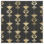 Yellow Gold and Black Art Deco Abstract Floral Fabric