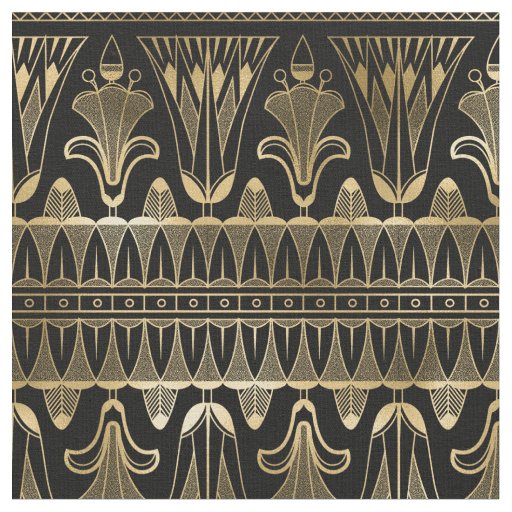 Yellow Gold and Black Art Deco Fabric