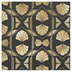 Scallop Shells in Black and Gold Art Fabric