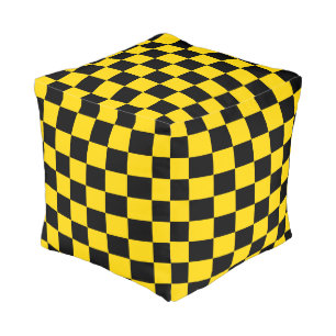 Yellow-Gold and Black Checkered Ottoman
