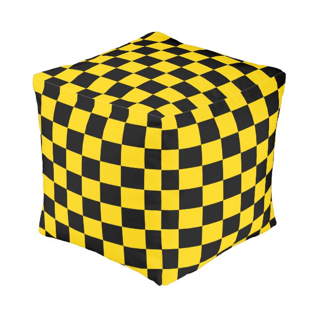Yellow-Gold and Black Checkered Ottoman (Angled Front)