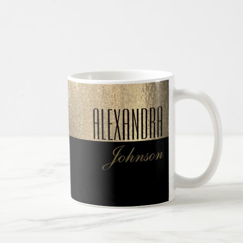 Yellow Gold and Black Elegant Name Coffee Mug