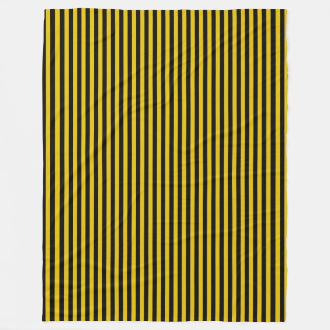 Yellow Gold and Black Plaid Striped Fleece Blanket (Front)