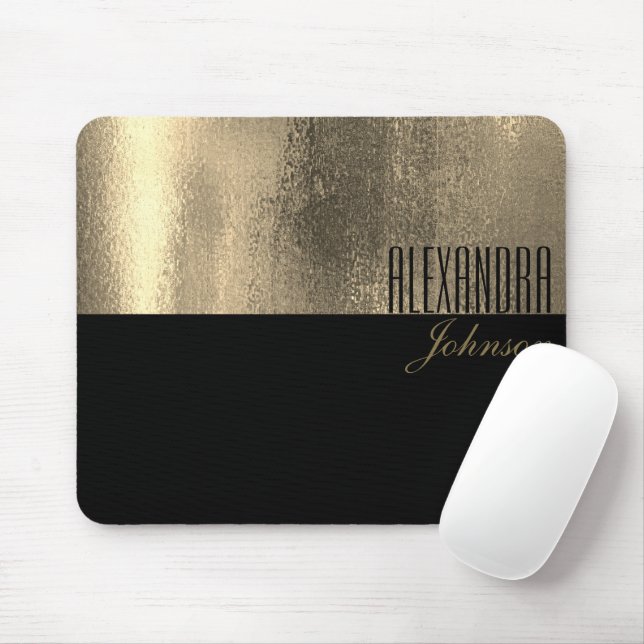 Yellow Gold and Black Simple Name Mouse Pad (With Mouse)