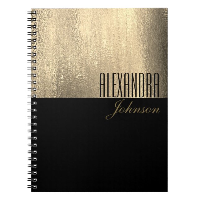 Yellow Gold and Black Simple Name Notebook (Front)