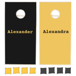Yellow/Gold and Black solid color w/ names Cornhole Set