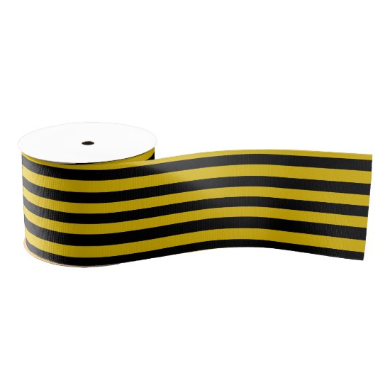 Yellow Gold and Black Striped Grosgrain Ribbon