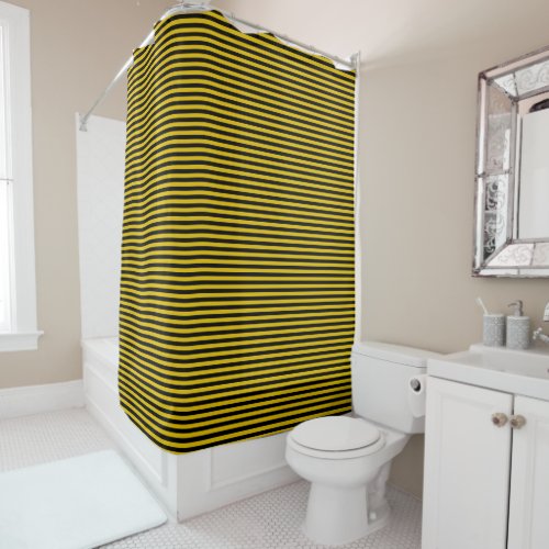 Yellow Gold and Black Striped Shower Curtain