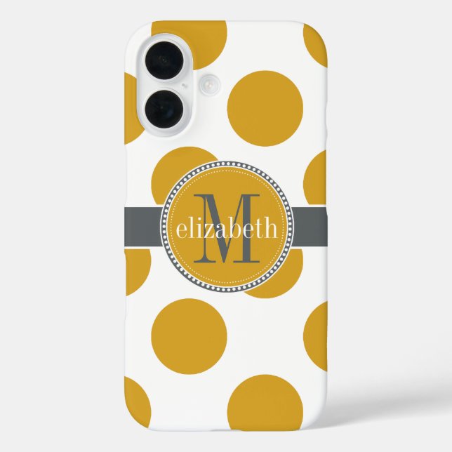 Yellow Gold and Gray Big Polka Dots Monogram Case-Mate iPhone Case (Back)