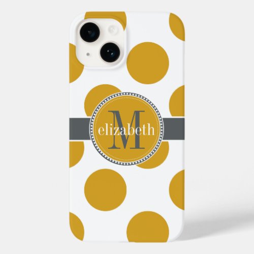 Yellow Gold and Gray Big Polka Dots Monogram Case_Mate iPhone 14 Case