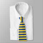 Yellow-Gold and Royal Blue Horizontal Striped Tie (Tied)