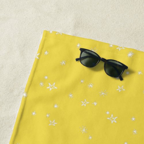 Yellow Gold and White Twinkle Little Stars Beach Towel