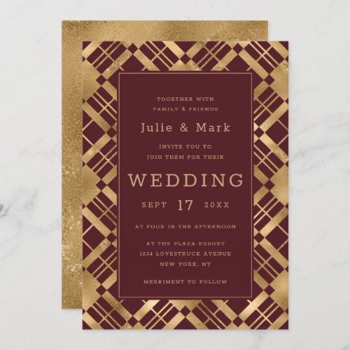 Yellow Gold  Any Color Background Plaid Wedding Invitation