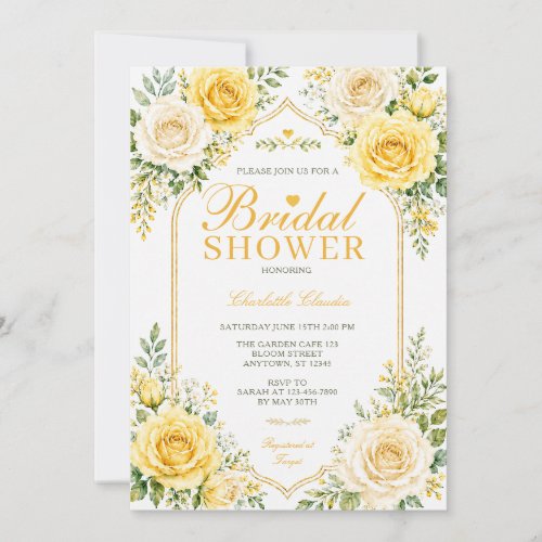 Yellow Gold Arch Frame Roses Elegant Bridal Shower Invitation