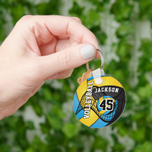 Yellow Gold, Black and Blue Volleyball Keychain