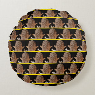 Yellow-Gold Black 'Angel in Candlelight' Round Pillow
