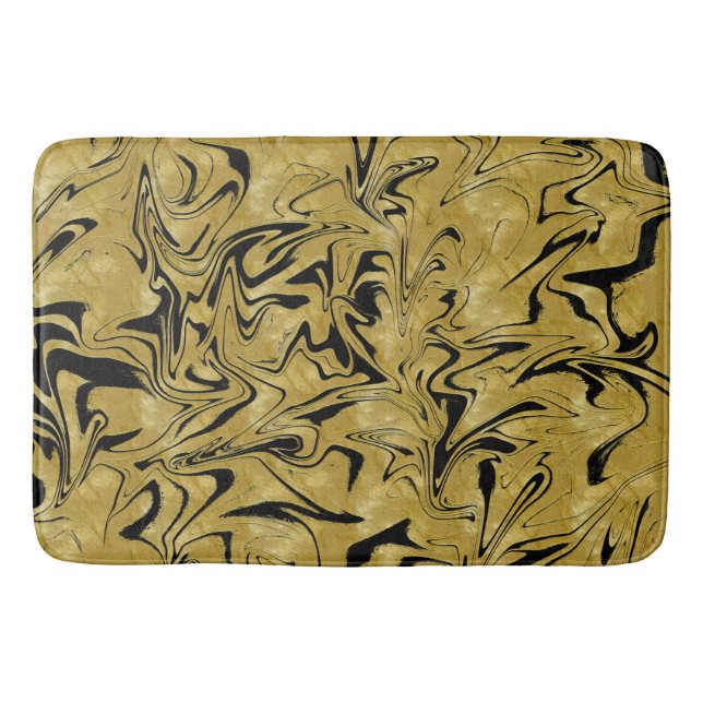 Yellow Gold & Black Elegant Glam Marble Swirl Bath Mat (Front)