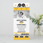 Yellow Gold  Black Football Ticket Wedding Invite (Standing Front)